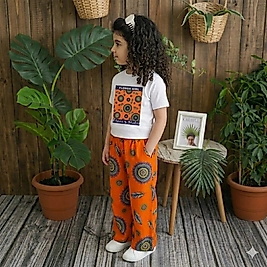 Turuncu Renk Desenli Kız Çocuk Takım