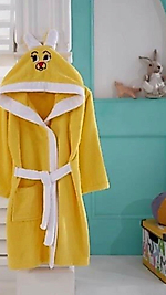 Sarı Renk Tavşanlı Kulaklı Çocuk Bornozu