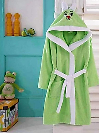 Yeşil Renk Tavşanlı Kulaklı Çocuk Bornozu