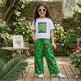 Yeşil Renk Desenli Kız Çocuk Takım