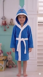 Mavi Renk Tavşanlı Kulaklı Çocuk Bornozu