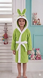 Yeşil Renk Tavşanlı Kulaklı Çocuk Bornozu