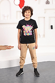 Krem Rengi Dinazor Baskılı Erkek Çocuk Eşofman Takımı