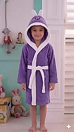 Mor Renk Tavşanlı Kulaklı Çocuk Bornozu