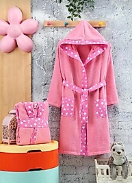 Pembe Renk Yıldızlı Kenarı Desenli Çocuk Bornozu