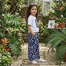 Lacivet Renk Desenli Kız Çocuk Takım