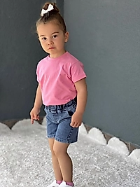 Likralı Pembe Renk Kısa Kot Kombin