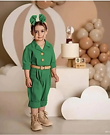 Kız Çocuk Rahat Kesimli Kemerli Ve Toka Hediyeli Yeşil Tulum