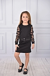 Siyah Renk Simli 3D Kollu Elbise