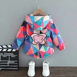 Kelebek Baskılı Pembe Renk Yağmurluk Ceket