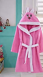 Fuşya Renk Tavşanlı Kulaklı Çocuk Bornozu