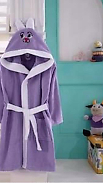 Mor Renk Tavşanlı Kulaklı Çocuk Bornozu