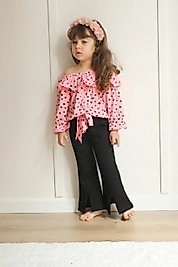 Fuşya Rek Puantiyeli İspanyol Paçalı İkili Takım