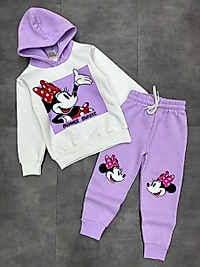 Minnie Üç İplik Şardonlu Mor Renk Kız Çocuk Eşofman Takımı