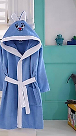 Mavi Renk Tavşanlı Kulaklı Çocuk Bornozu