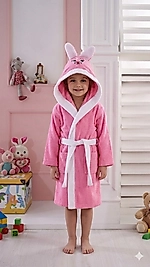 Pembe Renk Tavşanlı Kulaklı Çocuk Bornozu