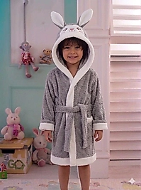 Gri Renk Tavşanlı Kulaklı Çocuk Bornozu