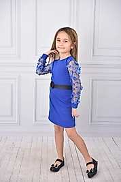 Mavi Renk Simli 3D  Kollu Elbise