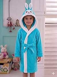 Turkuvaz Renk Tavşanlı Kulaklı Çocuk Bornozu