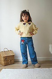 Minnie Mouslu Kız Çocuk Kot Kombin