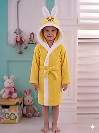 Sarı Renk Tavşanlı Kulaklı Çocuk Bornozu