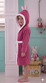 Fuşya Renk Tavşanlı Kulaklı Çocuk Bornozu